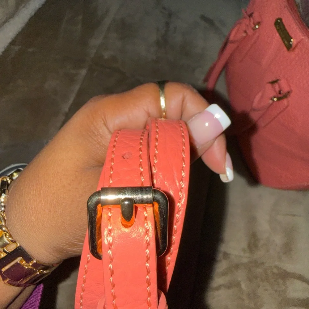 Burberry Coral Textured Satchel with Gold Accents - Picture 10 of 11